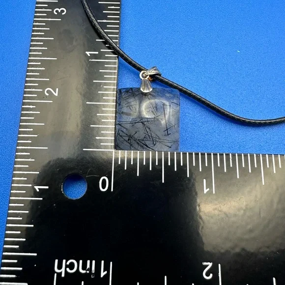 Black rutile square pendant on 16” black rope with extender - Picture 6 of 6